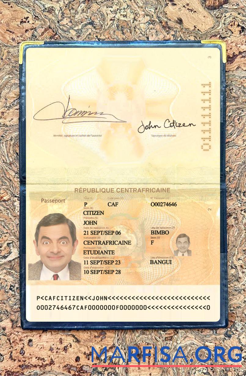 Blank Central Africa passport 2023 present photolook sample